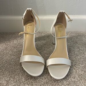 Lulu white satin wedding heels